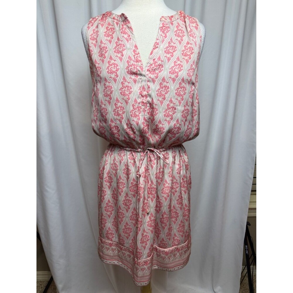White House Black Market Pink & White Printed Sleeveless Tie-Waist Dress